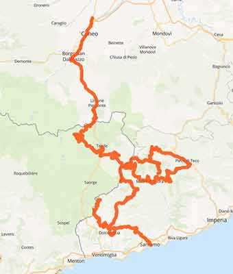 Mappa Via del sale in moto off-road sulle Alpi da Cuneo a Sanremo