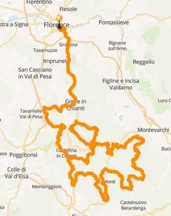 Mappa Strade bianche del Chianti in moto in Toscana