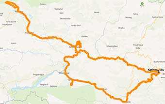 Mappa Suggestiva avventura in Nepal visto dalla sella di una moto 
