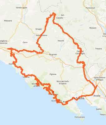 Mappa Off-road in moto dall'Alta via dei Monti Liguri alle 5 Terre