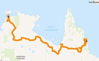 Mappa Moto avventure in Australia la spettacolare Savannah Way    