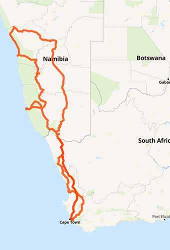 Mappa Spettacolare ed avventuroso viaggio tra Sud Africa e Namibia