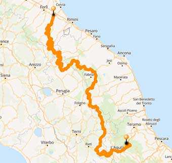 Mappa Strade bianche e vie off-road da Cesena a Campo Imperatore