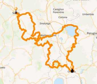 Mappa Strade bianche in moto Crete Senesi, Val d'Orcia, Trasimeno
