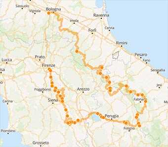 Mappa Strade Bianche Grand Tour in moto tra Romagna Umbria Toscana