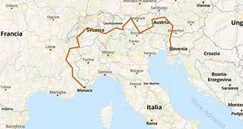 Mappa Alpi moto avventura: la strada est-ovest delll'arco alpino
